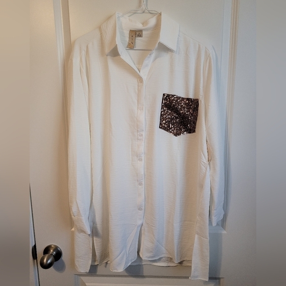 Misia White Tunic with Bronze Sequin Pocket - Picture 1 of 1